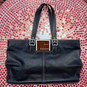 Coach black leather tote
